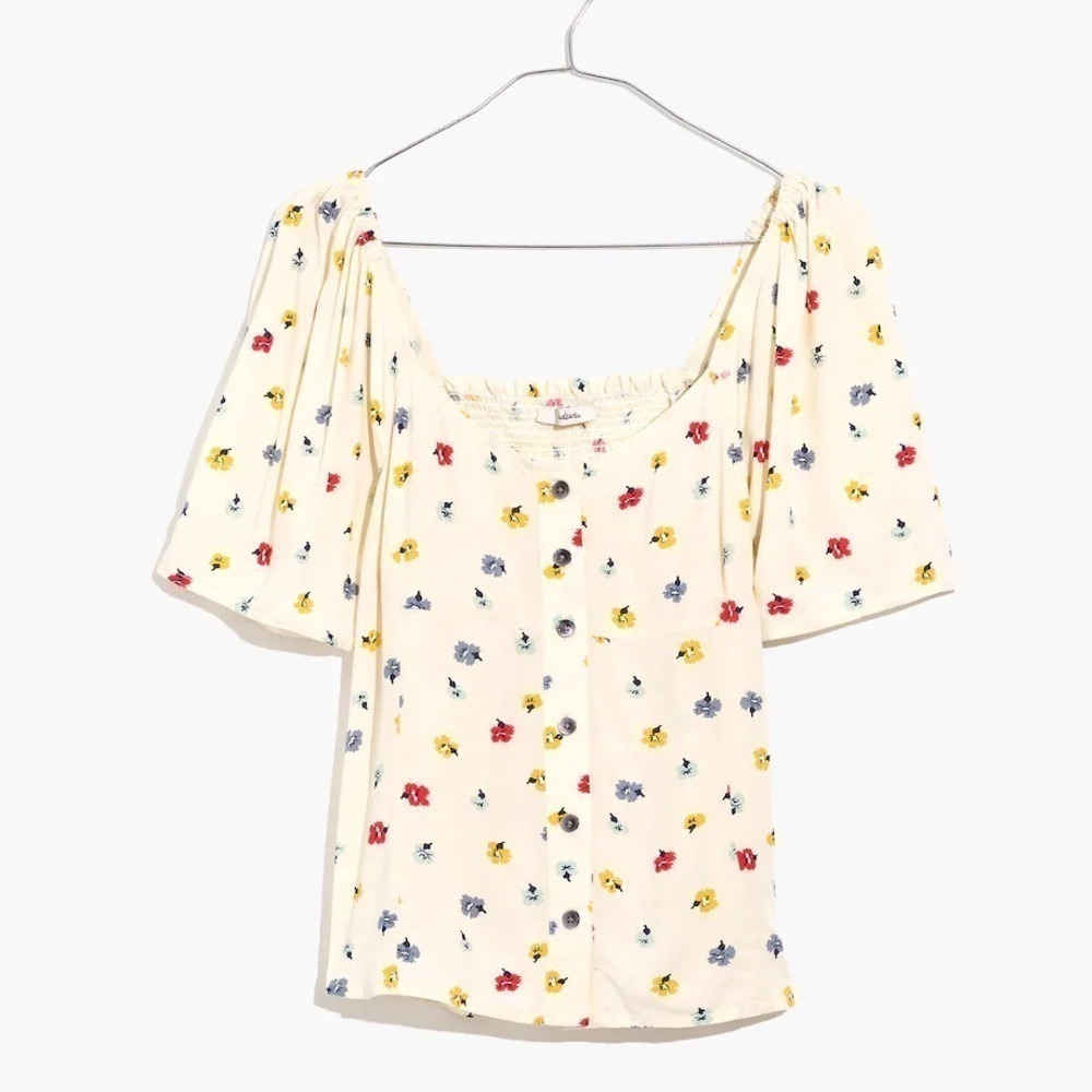 MADEWELL puff sleeve floral Button-Down boho Shirt in Confetti Floral